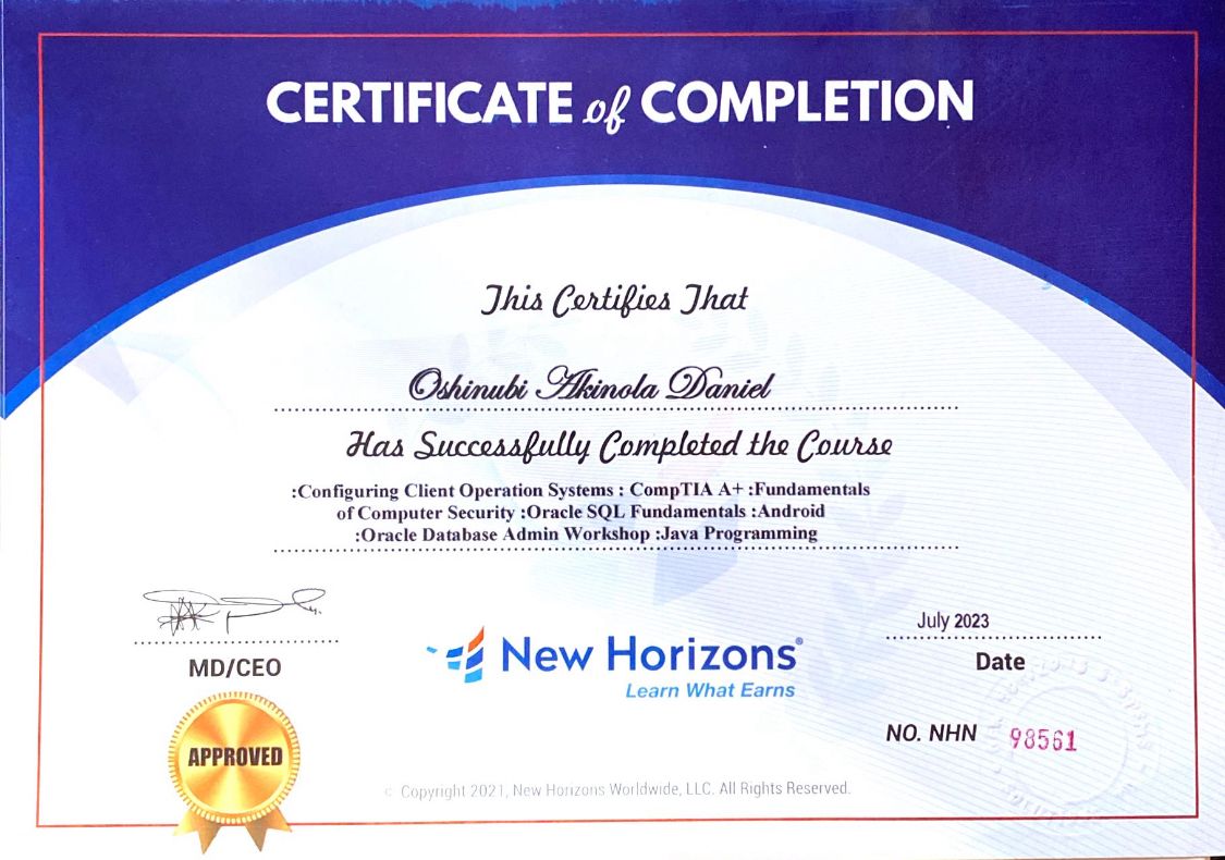 New Horizon Certificate
